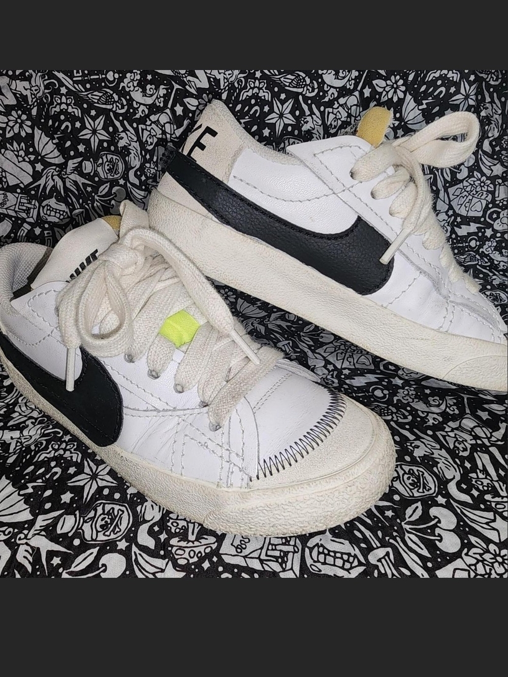 Nike Blazer Low '77 Sneakers with Black Swoosh and Neon Yellow Accent